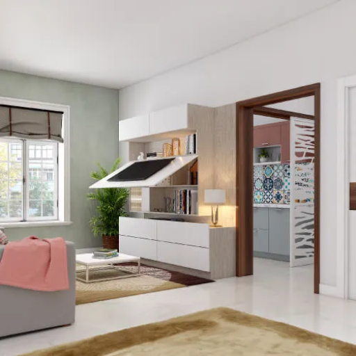 TV unit with hidden storage behind