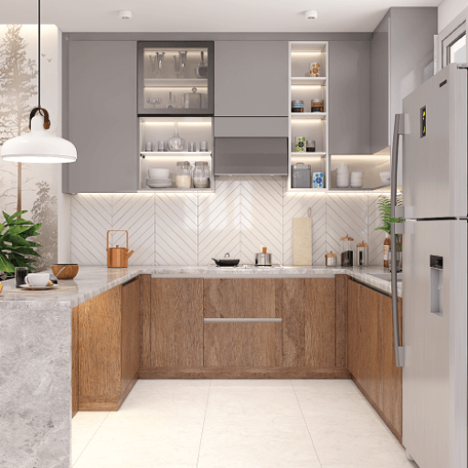 U shaded modern kitchen